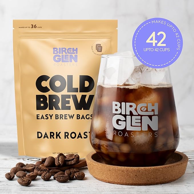 Birch Glen Roasters Cold Brew Coffee Bags - 12 Pack of Coarse Ground Coffee Filter Pitcher Packs for Easy Brewing - 100% Arabica - Yields 6 Pitchers - Medium Roast