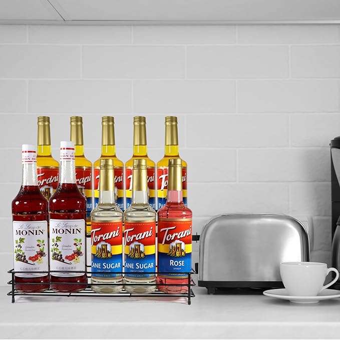 Coffee Syrup Organizer Rack 10 Bottles Syrup Bottle Holder Stand For Coffee Bar Accessories, 2 Tier Wine Bottle Storage Rack For Syrup, Wine, Liquor, Coffee Station Organizer For Kitchen Countertop