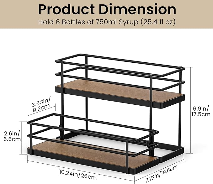 THYGIFTREE Coffee Syrup Rack Organizer 6 Bottle Syrup Holder Stand 2-Tier Storage Shelves for Kitchen Coffee Bar Station
