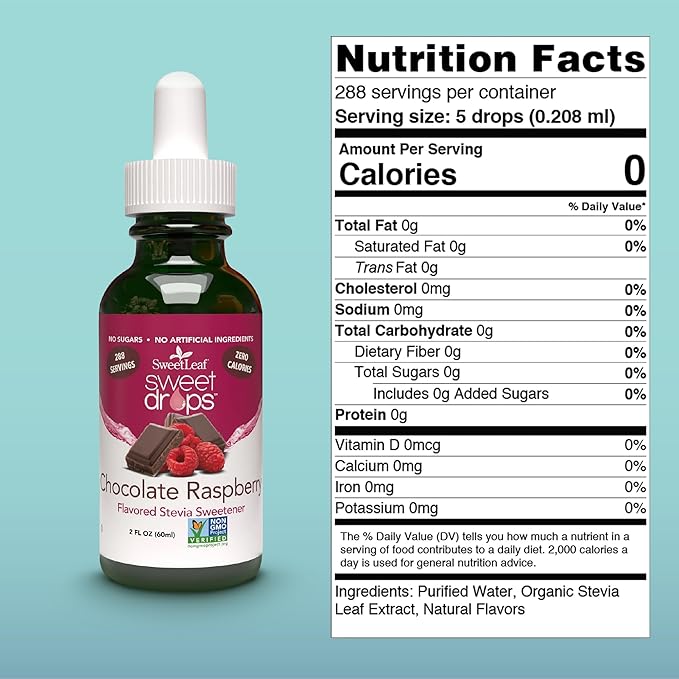 SweetLeaf Stevia Liquid Sweet Drops - Chocolate Raspberry Flavored Drops, Stevia Liquid Sweetener, Zero-Calorie, Sugar-Free Syrup Alternative for Keto Coffee, Baking, Shakes, 2 Fl Oz (Pack of 2)