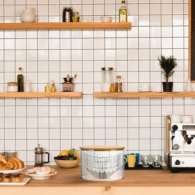 Qunclay Acrylic Coffee Filter Holder Reusable Clear Coffee Filter Storage Container Dispenser with Bamboo Lid for Counter Kitchen Accessories(Classic Style)