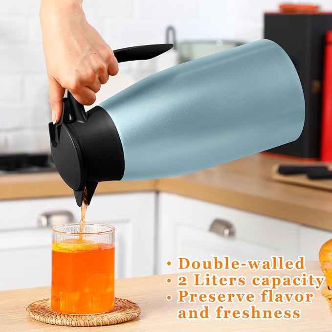 Norme 2 Pcs Thermal Coffee Carafe Insulated Stainless Steel Coffee Carafe for Hot Liquid Vacuum Thermal Pot Creamer Pitcher Dispenser with Brushes Keeping Hot Water Milk(Blue)