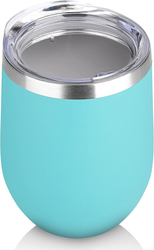 DOMICARE Stainless Steel Wine Tumbler Bulk with Lid, Personalized Insulated Tumblers Set, 12oz Travel Coffee Cups Pack of 1, Light Blue