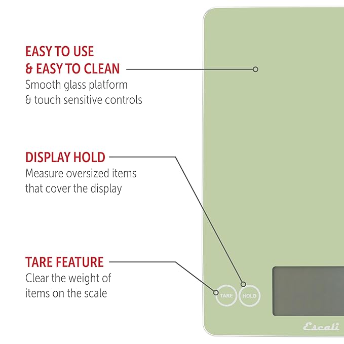 Escali Arti Classic Digital Coffee Scale Espresso Scale and Countertop Food Scale, 15-Pound Capacity, Green