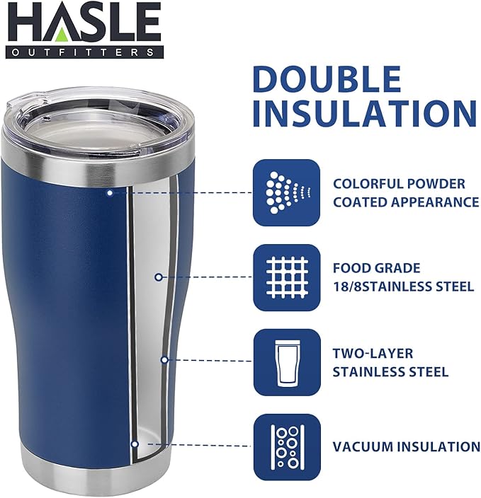 HASLE OUTFITTERS 20 oz Tumbler Bulk, Stainless Steel Tumblers with Lid, Vacuum Insulated Tumbler, Double Wall Powder Coated Cup, coffee mugs, Navy Blue, 6 Pack