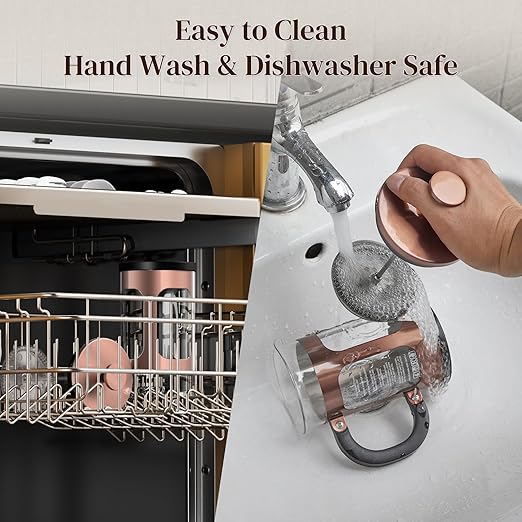 Veken French Press Coffee Maker 21oz 0.6 L, Heat Resistant Thickened Borosilicate Glass,Stainless Steel Brewer,Single Serve Small Pot, Cold Brew Cafetera Teapot for Kitchen Travel Camping, Copper