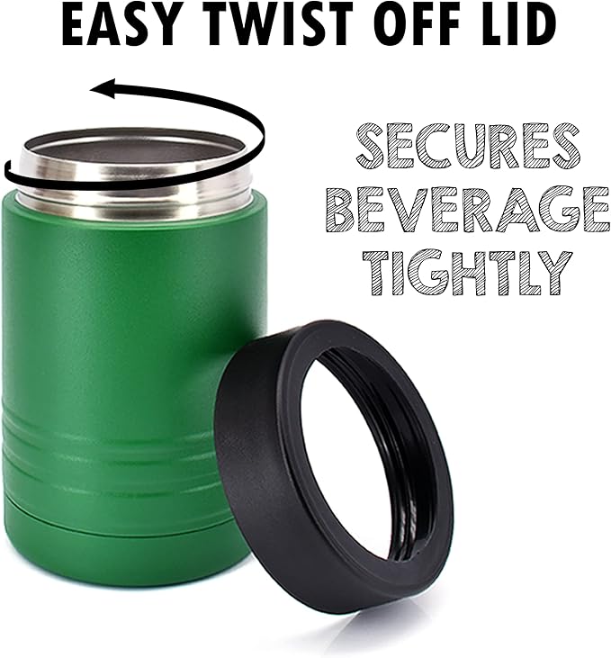 Clear Water Home Goods - 12 oz Stainless Steel Double Wall Vacuum Insulated Can or Bottle Beverage Cooler - Powder Coated Green - 6 Pack