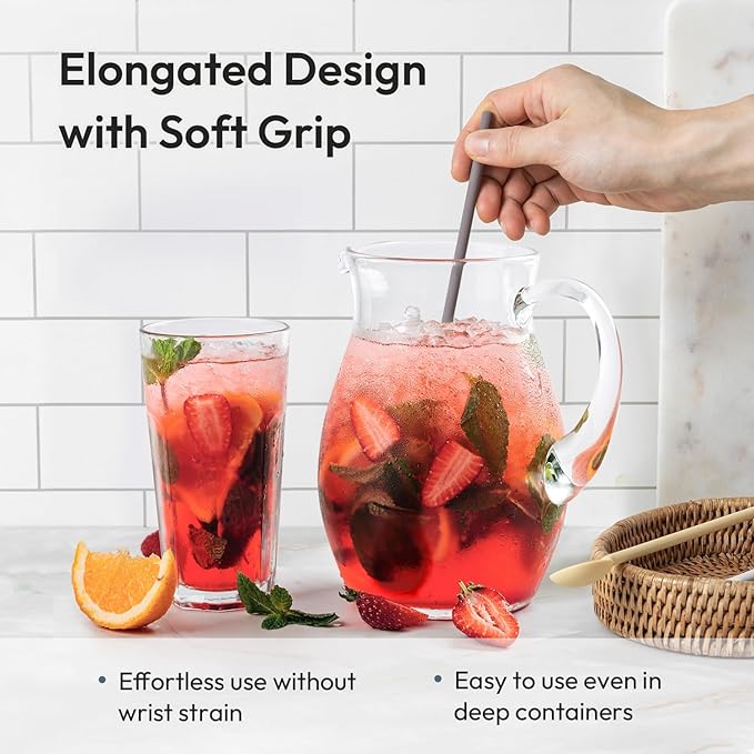 carrotez 9.9" Silicone coffee stirrer, Long Reusable Coffee Spoon for Iced Tea, Multipurpose Beverage Stirring Spoon - Cocoa Brown