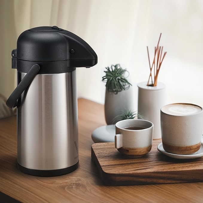 85 oz (2.5L) Coffee Carafe with Pump, 2Pcs Insulated Stainless Steel Coffee Dispenser, Coffee Carafes for Keeping Hot/Cold, Hot Beverage Dispenser for Party