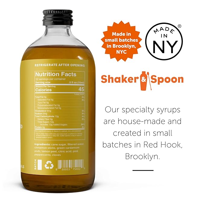 Shaker & Spoon Old Fashioned Cocktail Syrup, 16oz Old Fashioned Mix Alternative, Vegan Syrups, Mocktails & Non Alcoholic Drinks