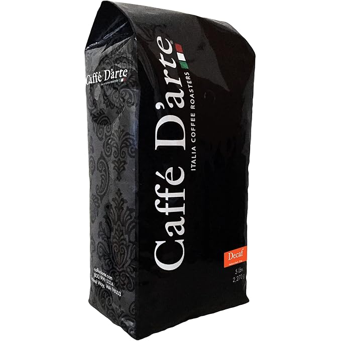 Caffe D'arte Decaf Whole Bean Espresso Coffee, 5 Pounds