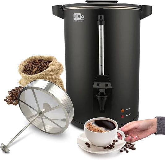 55-Cup 10L Commercial Coffee Urn, Festa Essential 750W Double Wall Large Percolate Coffee Maker Stainless Steel Hot Water Urn Dispenser with Double Dripless Faucet, Quick-Brewing for Catering, Black