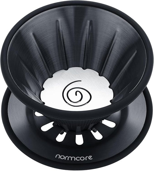 Normcore 2-in-1 Pour Over Coffee Dripper, Brews 1-2 Cups Coffee Brewer, Use V60 and Wave Filter Paper Brewer, Titanium Coated 304 Stainless Steel, Black