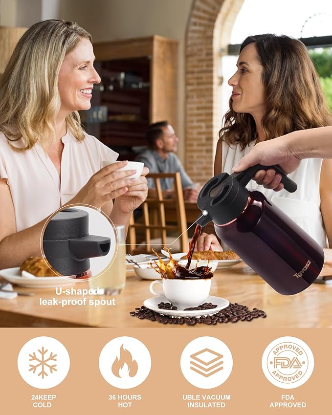 Thermal Coffee Carafe 70 oz - 36 Hour Hot Stainless Steel Carafes for Hot Liquids-Insulated Coffee Carafes For Keeping Hot/Cold Coffee, Tea, Water, Drink Dispenser for Parties(Black)