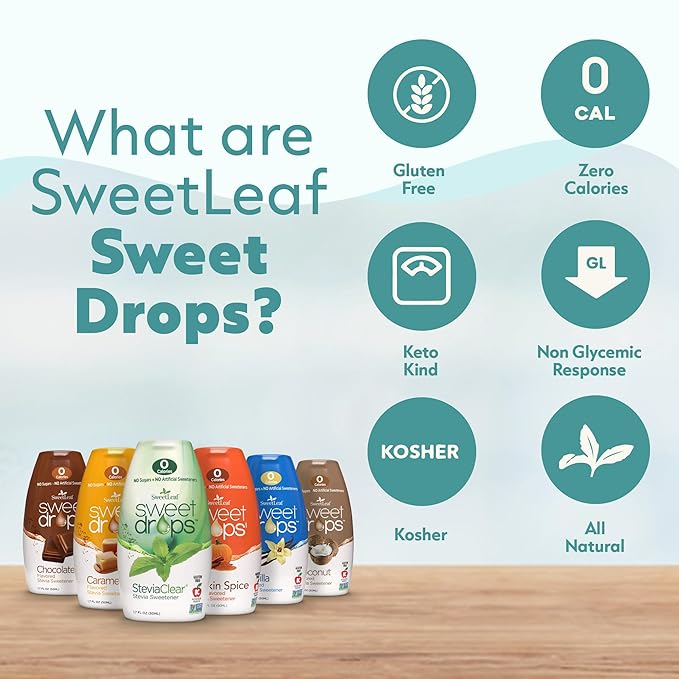 SweetLeaf Sweet Drops Vanilla Stevia Liquid Sweetener - Flavor Foods, Keto Coffee with Sugar Free, 0 Calorie, Non-Glycemic Response SweetLeaf Stevia Drops, 1.7 Fl Oz Ea (Pack of 6)