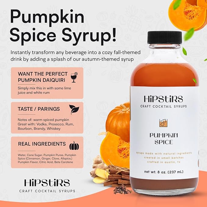 HipStirs Holiday Trio Pack - Our Cocktail Mixers Variety Pack Contains our Delicious Pumpkin Spice Syrup, Classic Cranberry Pie Syrup & Timeless Old Fashioned Drink Mix (8 Fl Oz)