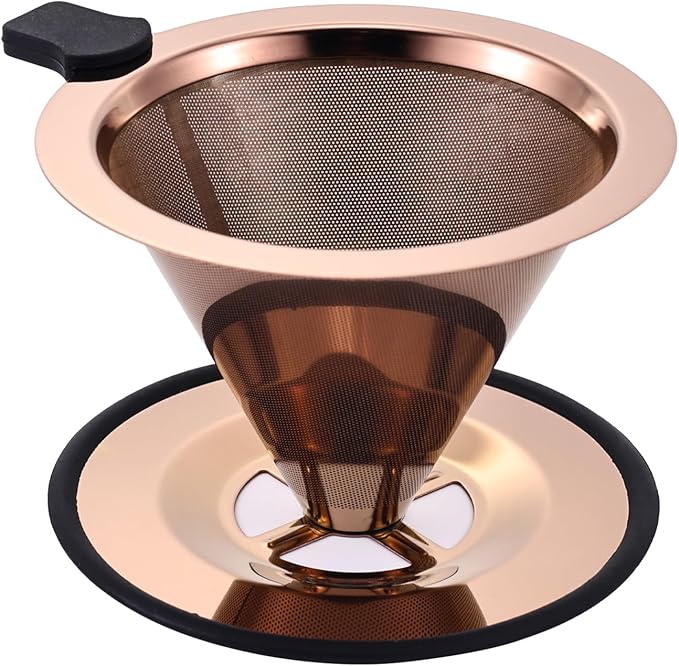 Small Size Pour Over Coffee Dripper, Stainless Steel Metal Cone Drip Coffee Filter, Paperless and Permanently Reusable, Double Mesh Coffee,TeaFilter for 1-2 Cups
