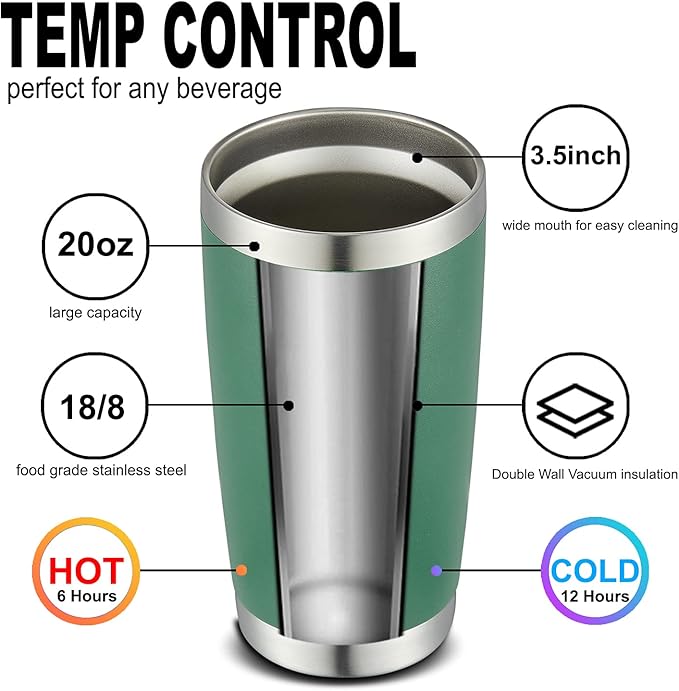 COMOOO 20oz Double Wall Vacuum Insulated Travel Mug Bulk Stainless Steel Tumbler with Lid and Straw Durable Powder Coated Insulated Coffee Cup for Cold & Hot Drinks Green 12 pack