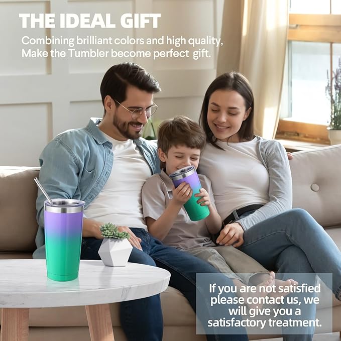 Volhoply 20oz Stainless Steel Tumbler with Lid and Straw Bulk 4 Pack,Double Wall Insulated Travel Iced Coffee Mug Fits Cup holder,Powder Coated Cups for Cold Drinks,Gifts for Women（Purple Green,4 Set）