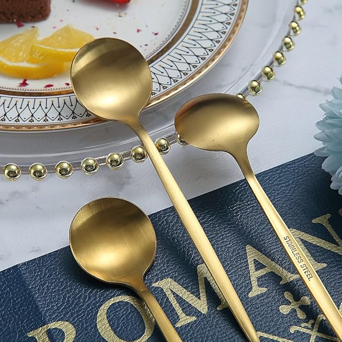 Matt Gold 6 Piece Teaspoons, 6.6'' Silverware, Stainless Steel Tea Spoons for Home or Restaurant, Dishwasher Safe