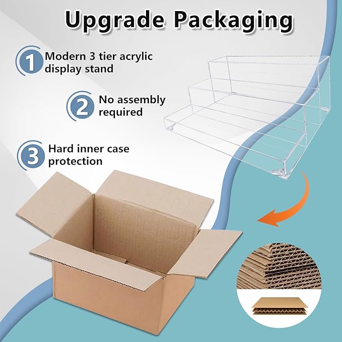 Liquor Bottle Display Shelf, Clear Acrylic Riser Display Stand, Bar Shelves for Liquor Bottles, 3 Tier Shelf Organizer for Alcohol Figures Coffee Syrup Display, 16" L x 12.5" W x 6.5" H, Clear