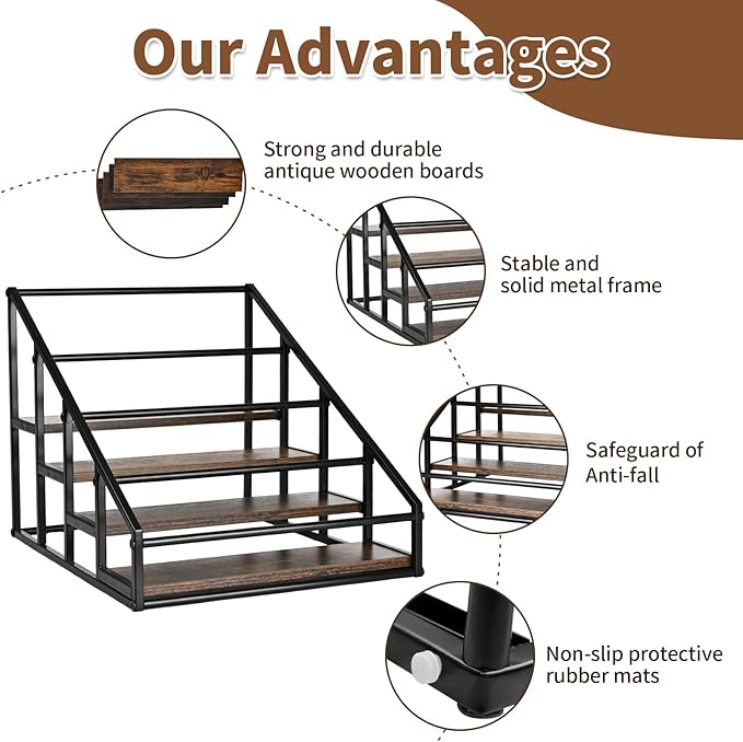 Coffee Syrup Organizer Rack, Liquor Bottle Display Shelf, Spice Racks, 4-Tier 16 Syrup Bottles Holder Stand for Coffee Bar Kitchen Small Wine Rack for Bar Family Storage for Syrup Wine Dressing