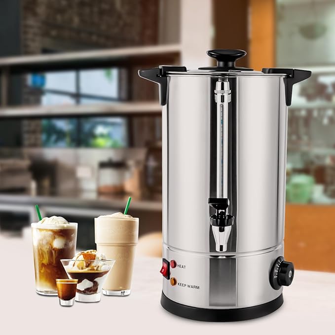 Commercial Coffee Maker,Stainless Steel Coffee Urn with Temperature Control, Coffee Maker Hot Water Urn for Catering (Black+Silver 10L)