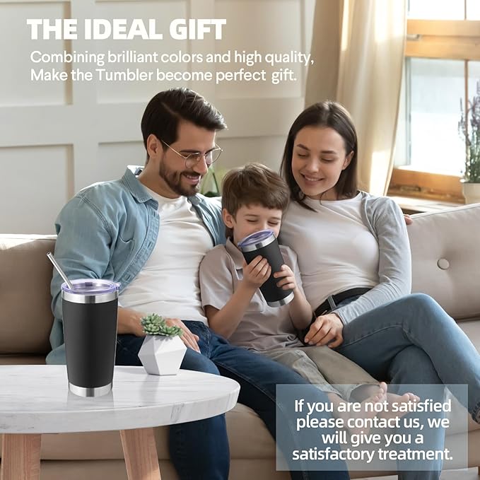 Volhoply 20oz Stainless Steel Tumbler with Lid and Straw Bulk 12 Pack,Double Wall Insulated Travel Iced Coffee Mug Fits Cup holder,Powder Coated Cups for Hot/Cold Drinks,Christmas Gifts（Black,12 Set）