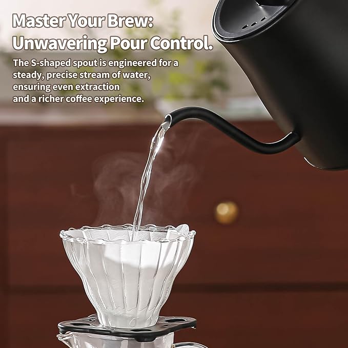 Water Kettle Electric,Gooseneck Electric Kettle with 50pcs Coffee Filter,±1℉ Temperature Control, Fast Heating, Stainless Steel Interior, Ideal for Precise Pour-Over Coffee and Tea