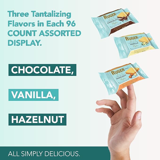 Ruger Wafers XOXO Made with a Kiss of Sea Salt , Mini Wafers Display, 96 Count