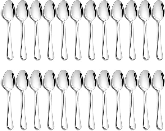 TeamFar Teaspoon Set of 24, 6.7 Inch Stainless Steel Mini Tea Spoons, Small Spoon Silverware for Coffee Tea Soup Dessert, Non-Toxic & Heavy Duty, Mirror Polished & Dishwasher Safe