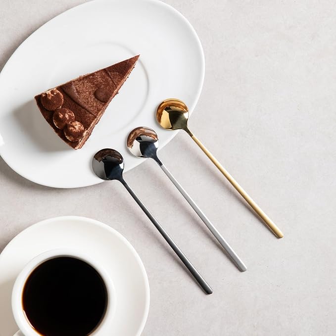 6 PCS Coffee Spoons, 18/8 Stainless Steel Espresso Spoons, 6.7 Inches Vogue Mini Tea Spoons, Cappuccino Stirring Spoons, Small Spoons for Dessert, Ice Cream, Frosted Handle,Sweejar(Silver)