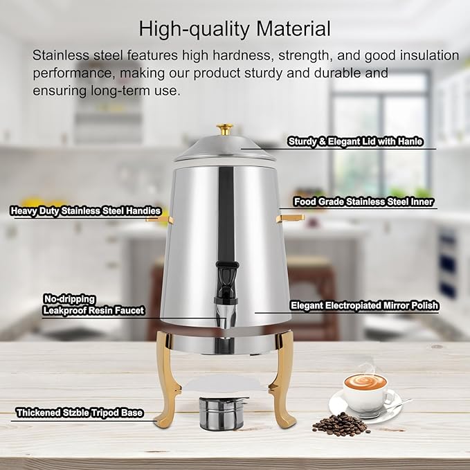 YIYIBYUS 3.5 Gallon Hot Beverage Dispenser, Stainless Steel Coffee Urn Chafer, Hot Drinks Dispenser for Milk Coffee Tea Water Juice - Parties Event Buffet Catering
