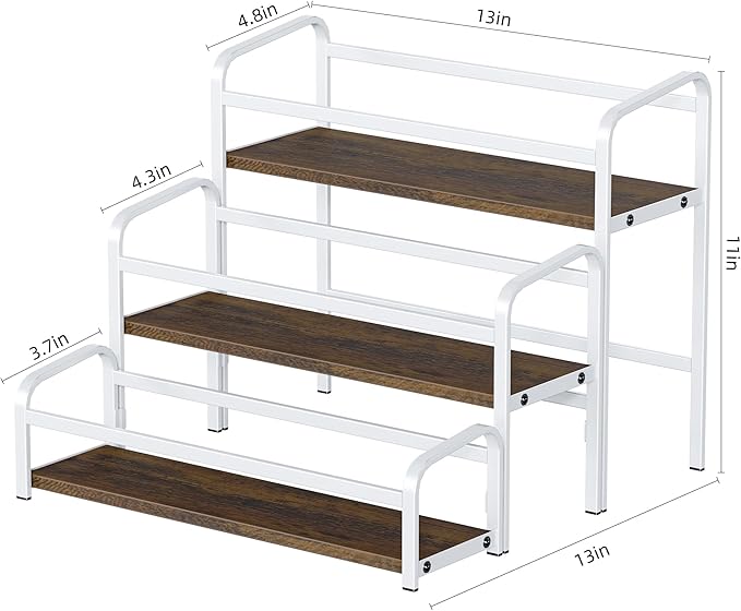 Coffee Syrup Rack Organizer, Wine Racks, Spice Racks, 3-Tier (Magnetic Connection) 12 Bottles Storage Shelves for Syrup Bottle Holder Stand for Coffee Bar, Kitchen Countertop, Rustic Brown & White