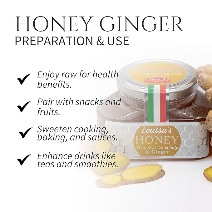 Louisa's Acacia Ginger Honey | Multi-Award-Winning Italian Raw & Pure Honey | Natural Root Ginger Infusion | GMO, Gluten & Allergen Free | Immune Boosting | 350g