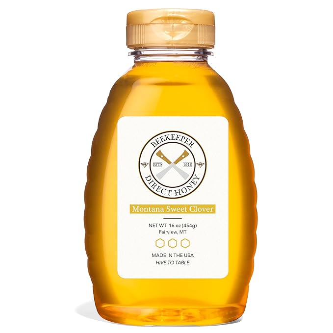 Beekeeper Direct Raw Unfiltered Honey - Real Raw Sweet Clover Honey - All Natural Non-GMO Pure Gourmet Honey - Local Montana Clover Honey (1lbs Squeeze Bottle)