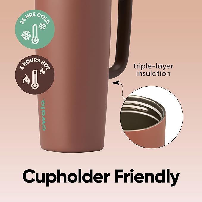 Owala SmoothSip Slider Stainless Steel Insulated Travel Mug with handle, 100% Leak Proof, For Hot and Cold Drinks, Travel Friendly with Sliding Lock Lid, 24 oz, BPA Free, Leak Proof, Cozy Cocoa