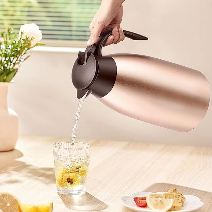 68oz Thermal Coffee Carafe, 2 Pack Airpot Insulated Coffee Urns Stainless Steel Vacuum Thermal Pot Dispenser for Coffee, Hot Water, Tea, Hot Beverage - Keep 12 Hours Hot, 24 Hours Cold (Rose Gold)