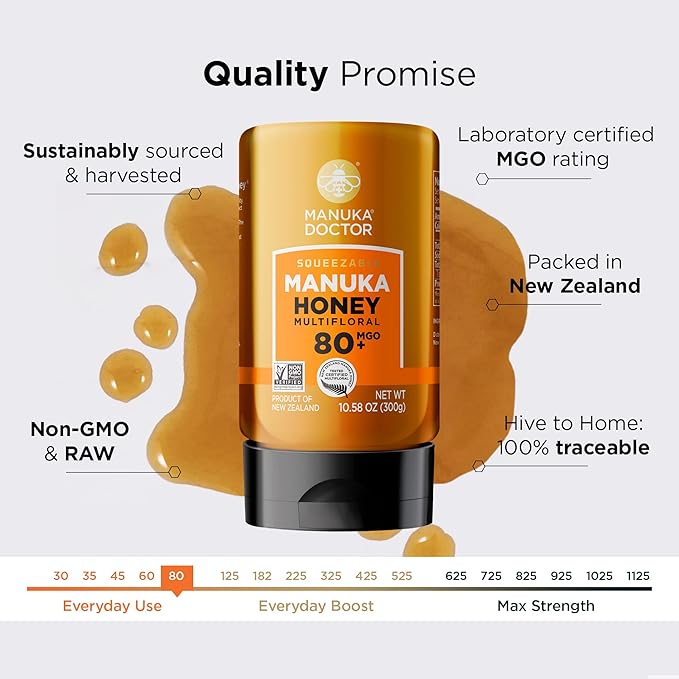 Manuka Doctor - MGO 80+ Squeezy Manuka Honey Value Bundle, Multifloral 100% Pure New Zealand Honey. Certified. Guaranteed. Raw. Non-GMO (10.58 oz) - 3 Pack