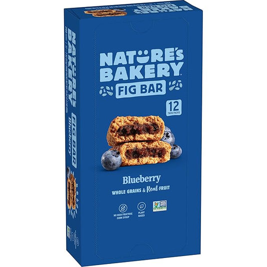 Nature's Bakery Whole Wheat Fig Bars, Blueberry, Real Fruit, Vegan, Non-GMO, Snack bar, Twin packs- 12 count