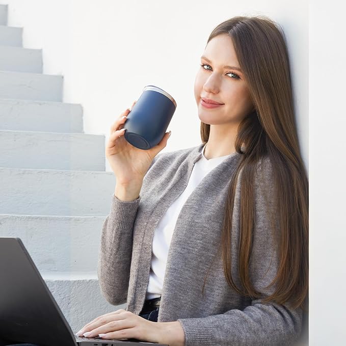 MEWAY 12oz/8 Pack Wine Tumbler Glasses with Lid - Stemless Double Wall Vacuum Stainless Steel Travel Tumbler - Keeping Cold & Hot for Wine,Coffee,Cocktails,Drinks-Family and Gifts (Navy,Set of 8)