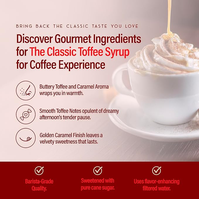 RIO Toffee Flavoring Coffee Syrup Perfect for Hot or Iced Drinks and Desserts, Rich and Buttery, Sweetened with Pure Cane Sugar, Barista-Grade  Flavor Syrups For Coffee Drinks at Home & Work - 700ml