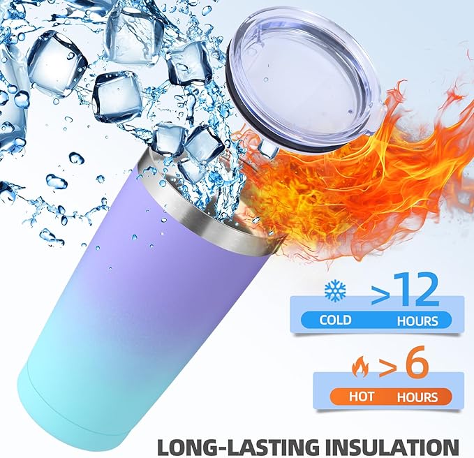 Volhoply 20oz Stainless Steel Tumbler with Lid and Straw Bulk 4 Pack,Double Wall Insulated Travel Iced Coffee Mug Fits Cup holder,Powder Coated Cups for Hot/Cold Drinks,Gifts for Women（Assorted,4 Set）