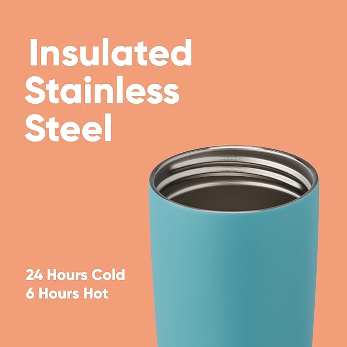 Owala SmoothSip Slider Insulated Stainless Steel Coffee Tumbler, Reusable Iced Coffee Cup, Hot Coffee Travel Mug, BPA Free 20 oz, Grey/Blue (Beachy Breeze)