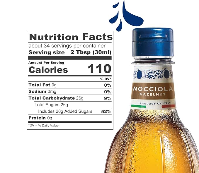 Fabbri Flavoring Syrup, Hazelnut, Made in Italy, 33.8 Ounce (1 Liter)