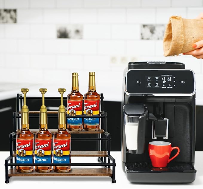 Klxuyuo 4-Tier Coffee Syrup Rack for 20 Bottles (750ml)–Sturdy Coffee Syrup Organizer Holder for Kitchen, Café, Office