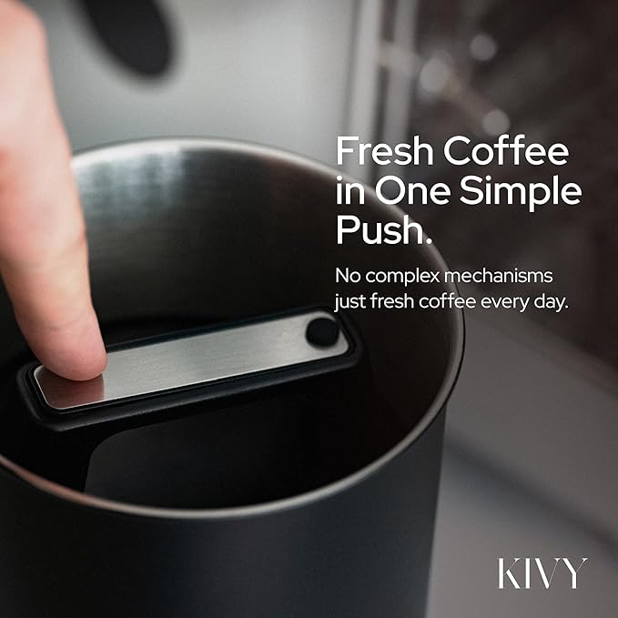 KIVY Vacuum Coffee Canister (Large) - Push Lid Preserves Aroma & Oil - Stainless Steel Airtight Canister - Container for Ground & Coffee Bean Storage - Removes Excess Air