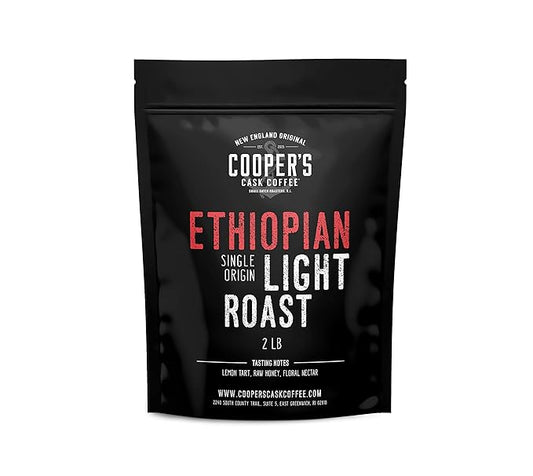 Ethiopian Bold Light Roast Grade 1, Ground Coffee, Natural Dry Processed Micro Lot, Intense Bright Bold & Aromatic Coffee - 2lb Bag