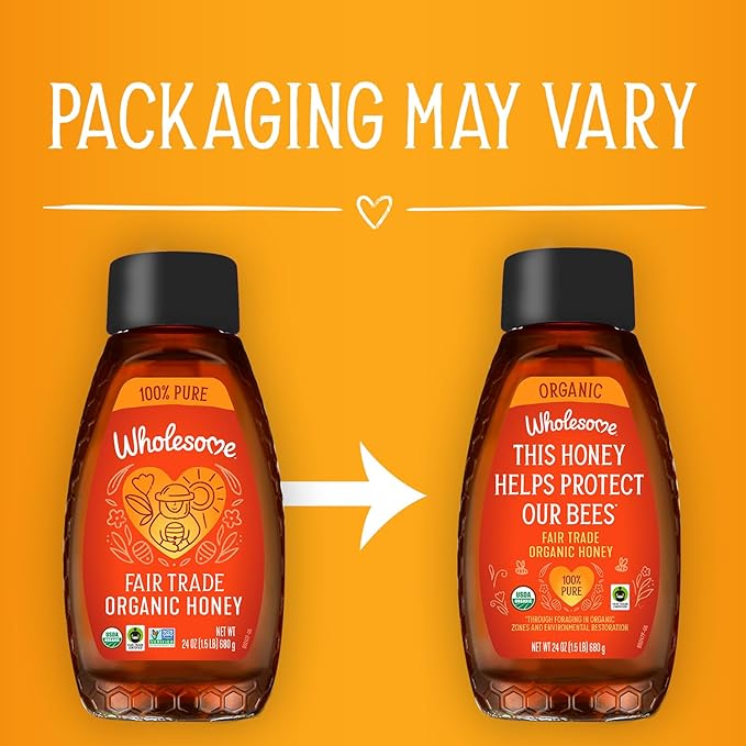 Wholesome Sweeteners 24-Ounce Organic Honey Bottle, 100% Pure, Fair Trade Certified, Non GMO Project Verified & Gluten Free, 1 Pack