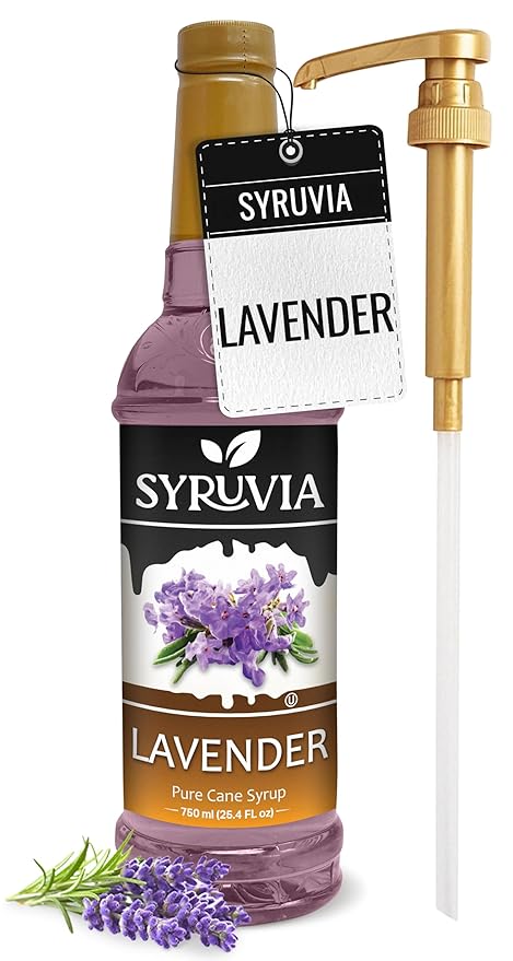 Syruvia Coffee Syrup, Lavender Flavored Syrup for Drinks, Lattes, and Desserts – 25.4 fl oz, With Pump